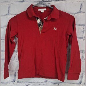 Burberry Kids Boys Polo Shirt Long Sleeve Equestrian Knight Red Nova Check 10Y